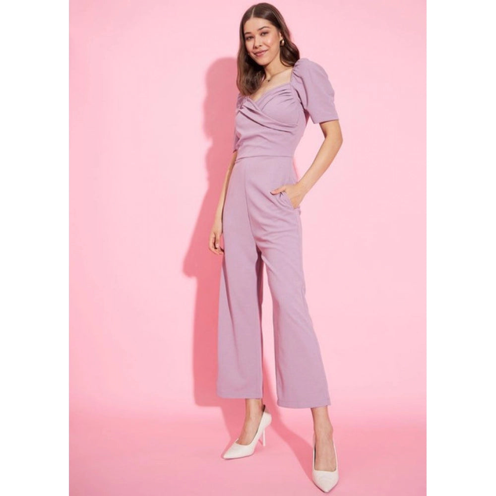 HD Women's Polyester Lycra Solid Puff Sleeve Jumpsuit (Lavender)