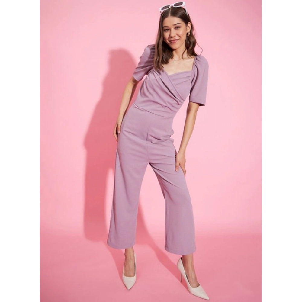 HD Women's Polyester Lycra Solid Puff Sleeve Jumpsuit (Lavender)