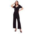 HD Women's Polyester Lycra Solid Puff Sleeve Jumpsuit (Black)