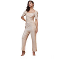 HD Women's Polyester Shimmer Self Design Short Sleeve Jumpsuit (Gold)