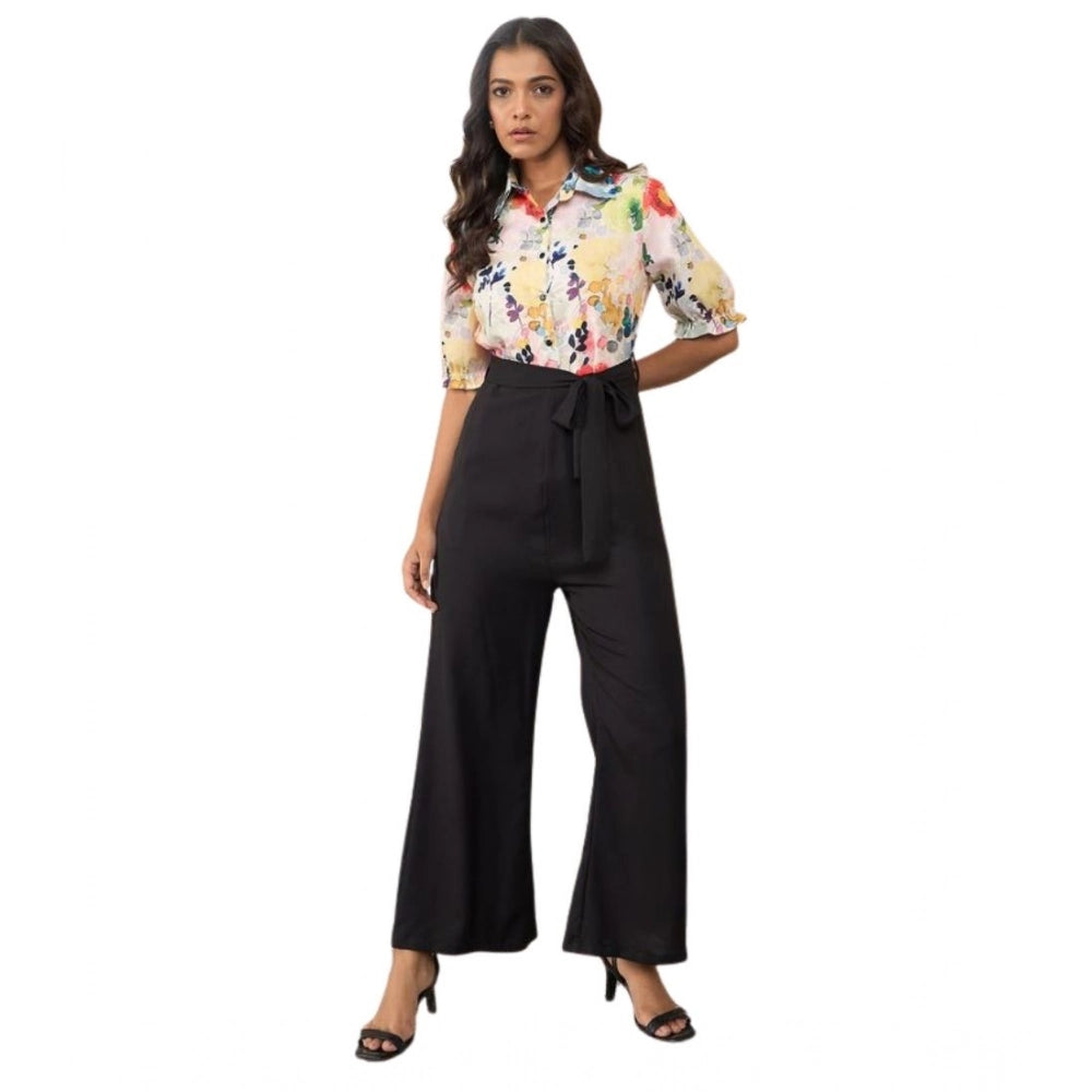 HD Women's Polyester Floral Half Sleeves Jumpsuit (Multicolor)