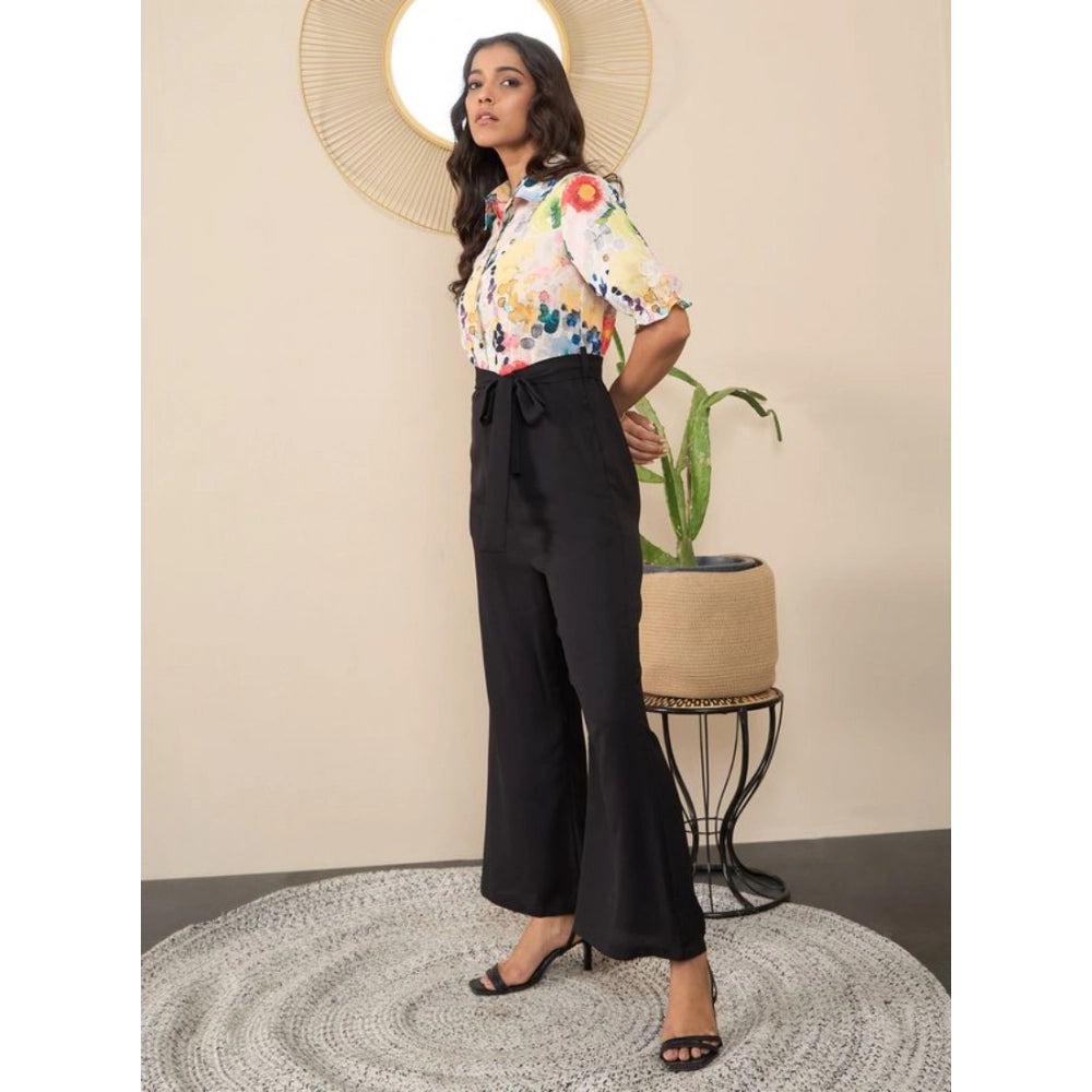 HD Women's Polyester Floral Half Sleeves Jumpsuit (Multicolor)