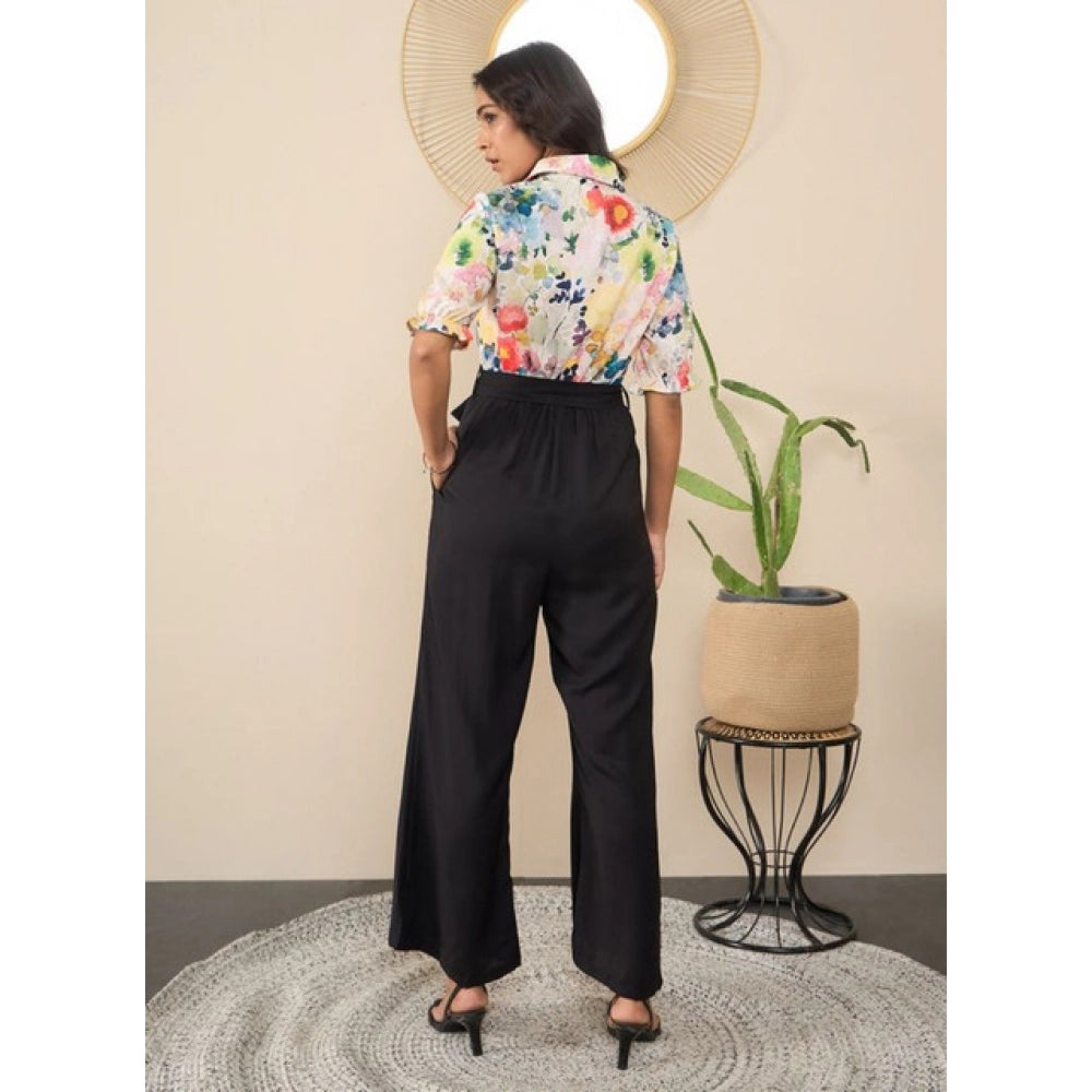 HD Women's Polyester Floral Half Sleeves Jumpsuit (Multicolor)