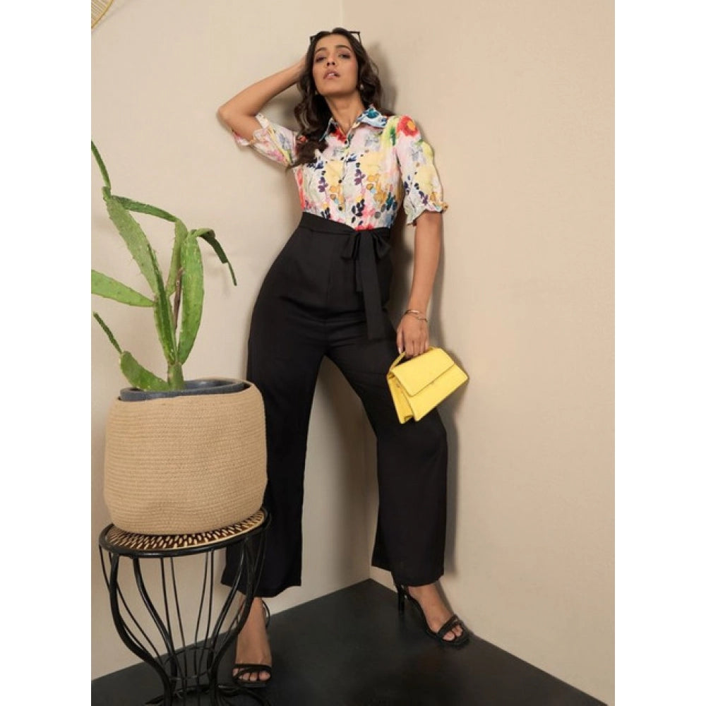 HD Women's Polyester Floral Half Sleeves Jumpsuit (Multicolor)