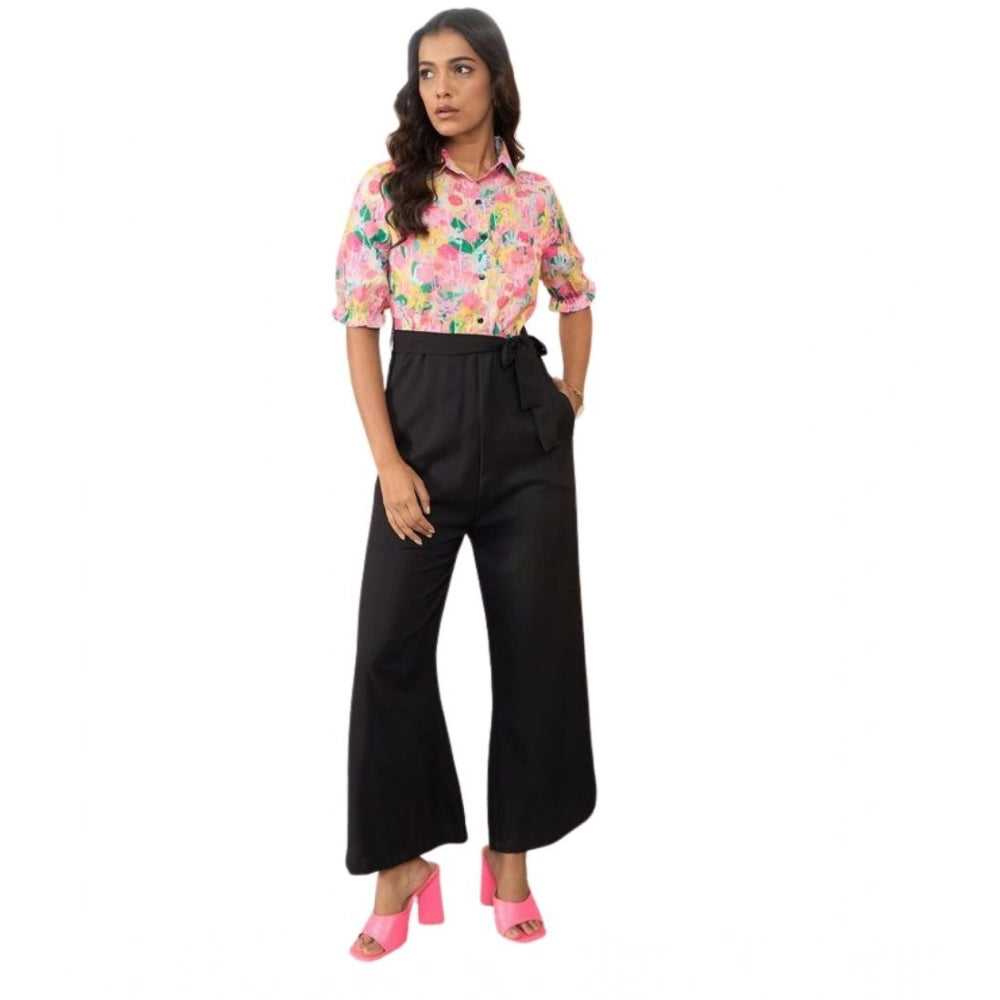 HD Women's Polyester Floral Half Sleeves Jumpsuit (Multicolor)