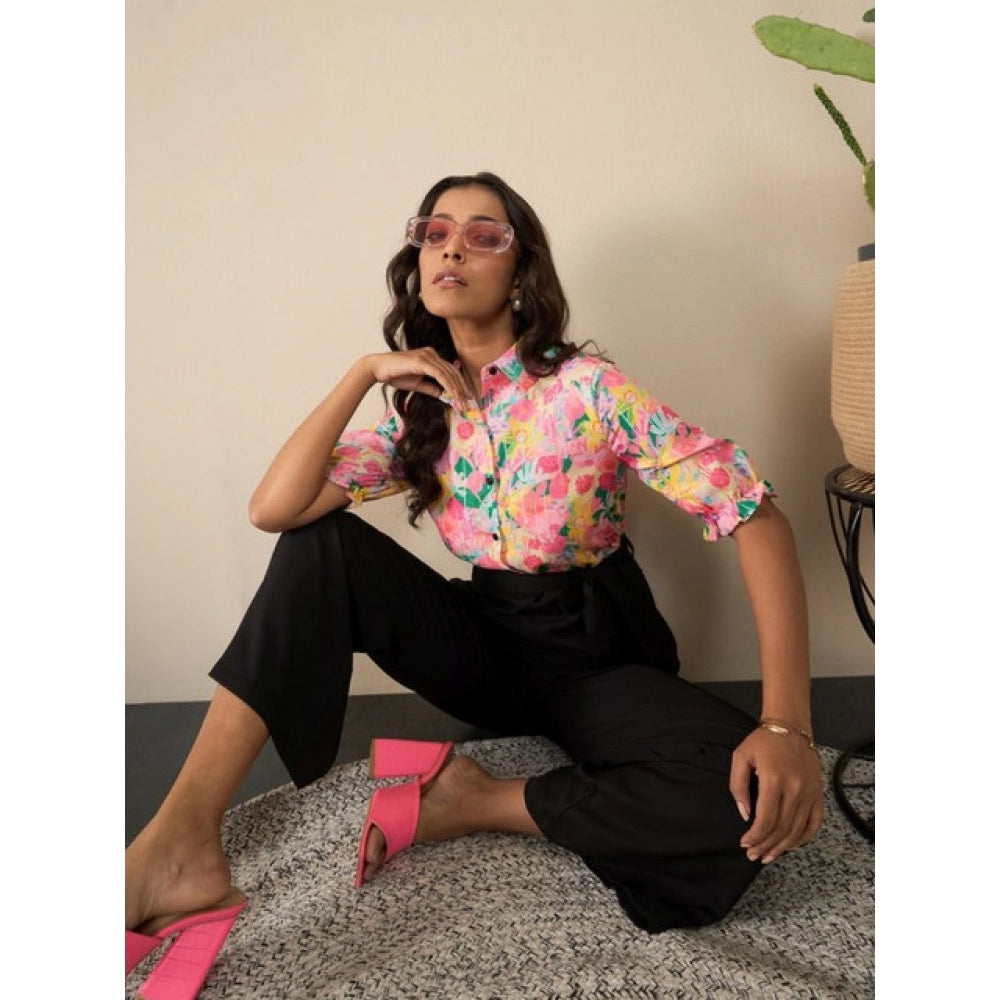 HD Women's Polyester Floral Half Sleeves Jumpsuit (Multicolor)