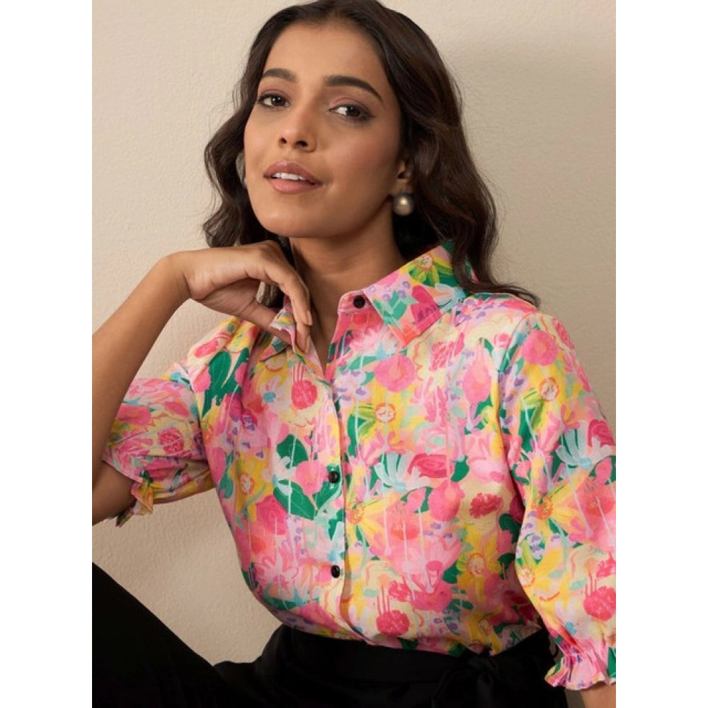 HD Women's Polyester Floral Half Sleeves Jumpsuit (Multicolor)