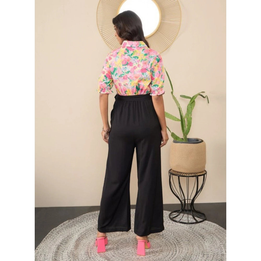 HD Women's Polyester Floral Half Sleeves Jumpsuit (Multicolor)