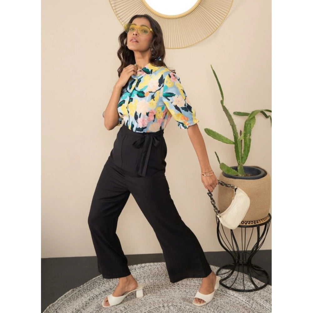 HD Women's Polyester Floral Half Sleeves Jumpsuit (Multicolor)