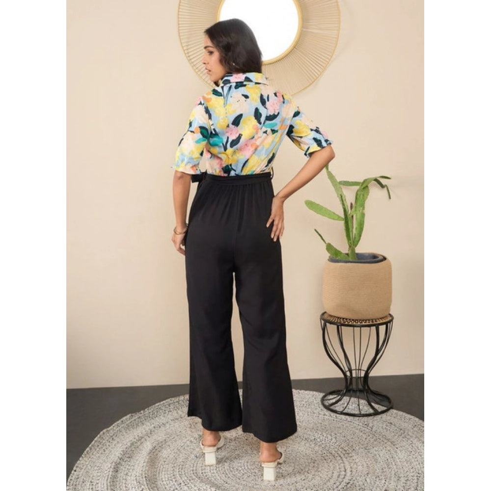 HD Women's Polyester Floral Half Sleeves Jumpsuit (Multicolor)