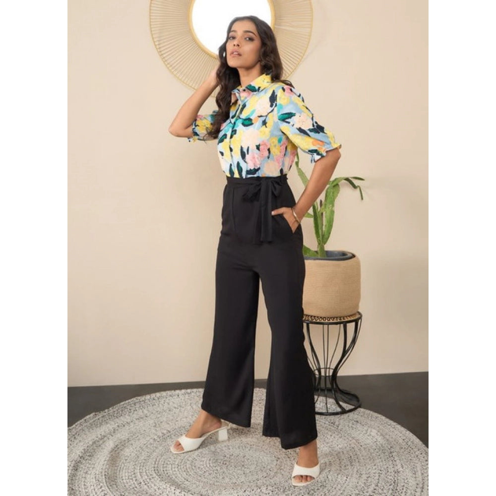 HD Women's Polyester Floral Half Sleeves Jumpsuit (Multicolor)
