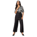HD Women's Satin And Polyester Floral Half Sleeves Jumpsuit (Grey - Black)