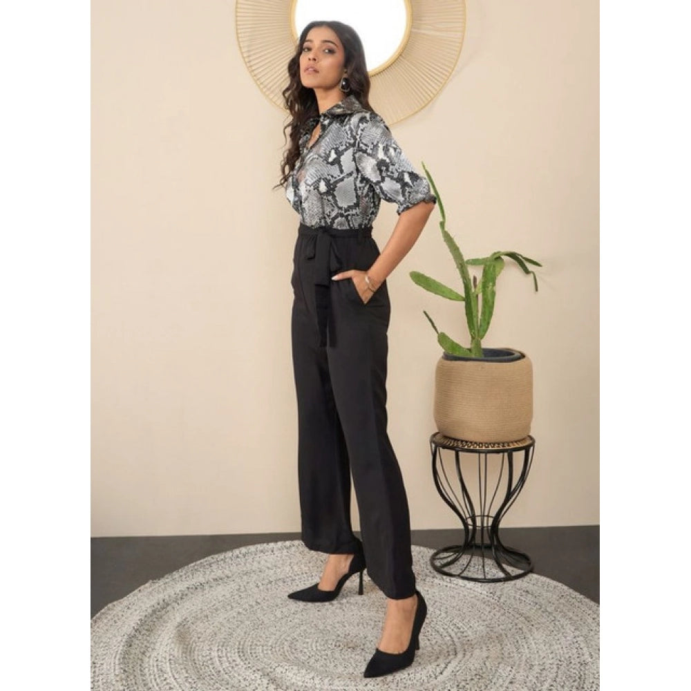 HD Women's Satin And Polyester Floral Half Sleeves Jumpsuit (Grey - Black)
