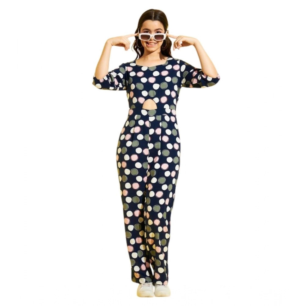 HD Girl's Cotton Polka 3-4th Sleeve Jumpsuit (Multicolor)