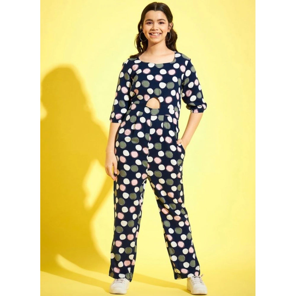 HD Girl's Cotton Polka 3-4th Sleeve Jumpsuit (Multicolor)