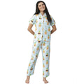 HD Women's Cotton Blend Printed Short Sleeve Night Suit (Blue-Yellow)