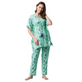 HD Women's Rayon Floral Kaftan Sleeve Night Suit (Green - Blue)