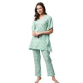 HD Women's Rayon Floral Kaftan Sleeve Night Suit (Green - Pink)