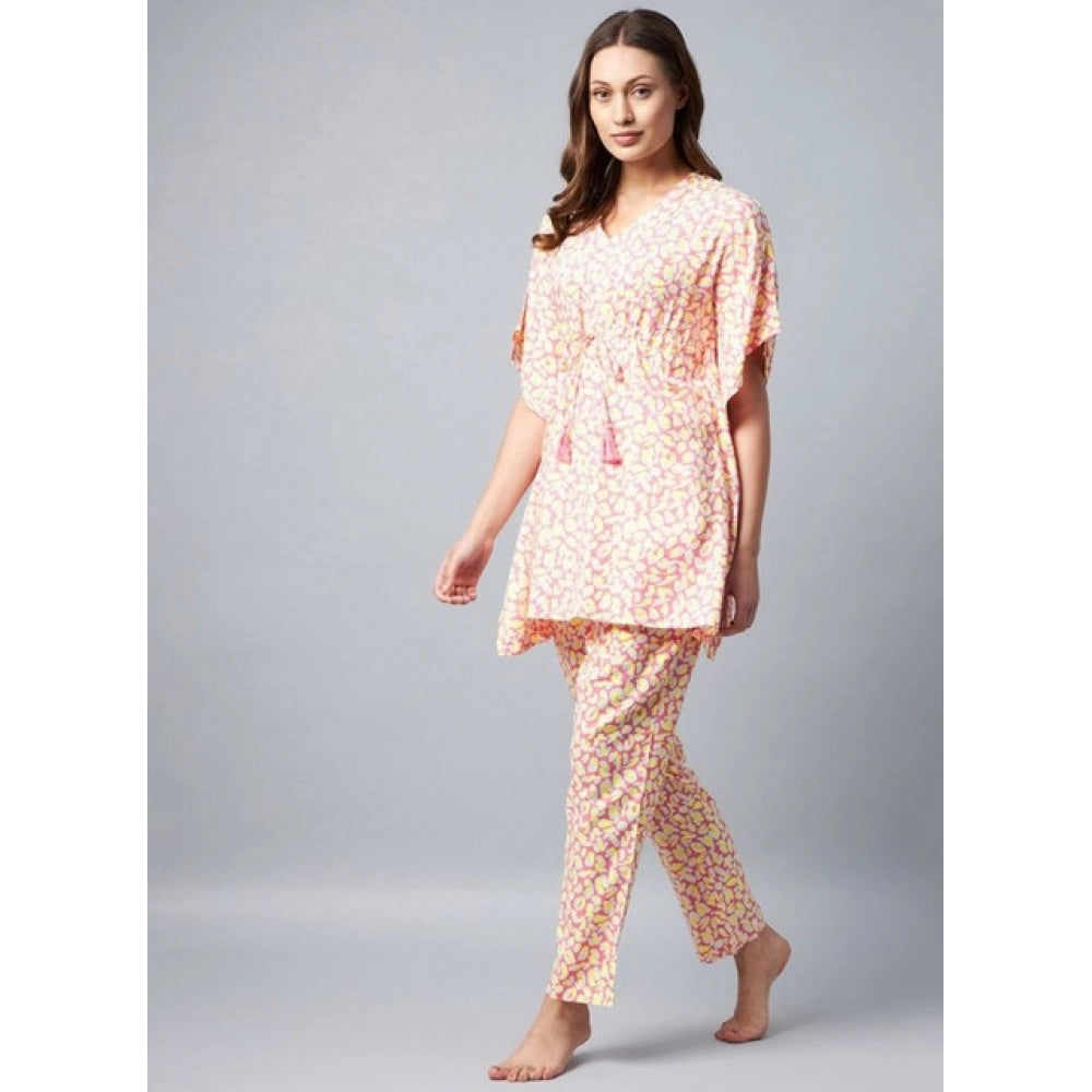 HD Women's Rayon Tie And Dye Kaftan Sleeve Night Suit (Multicolor)