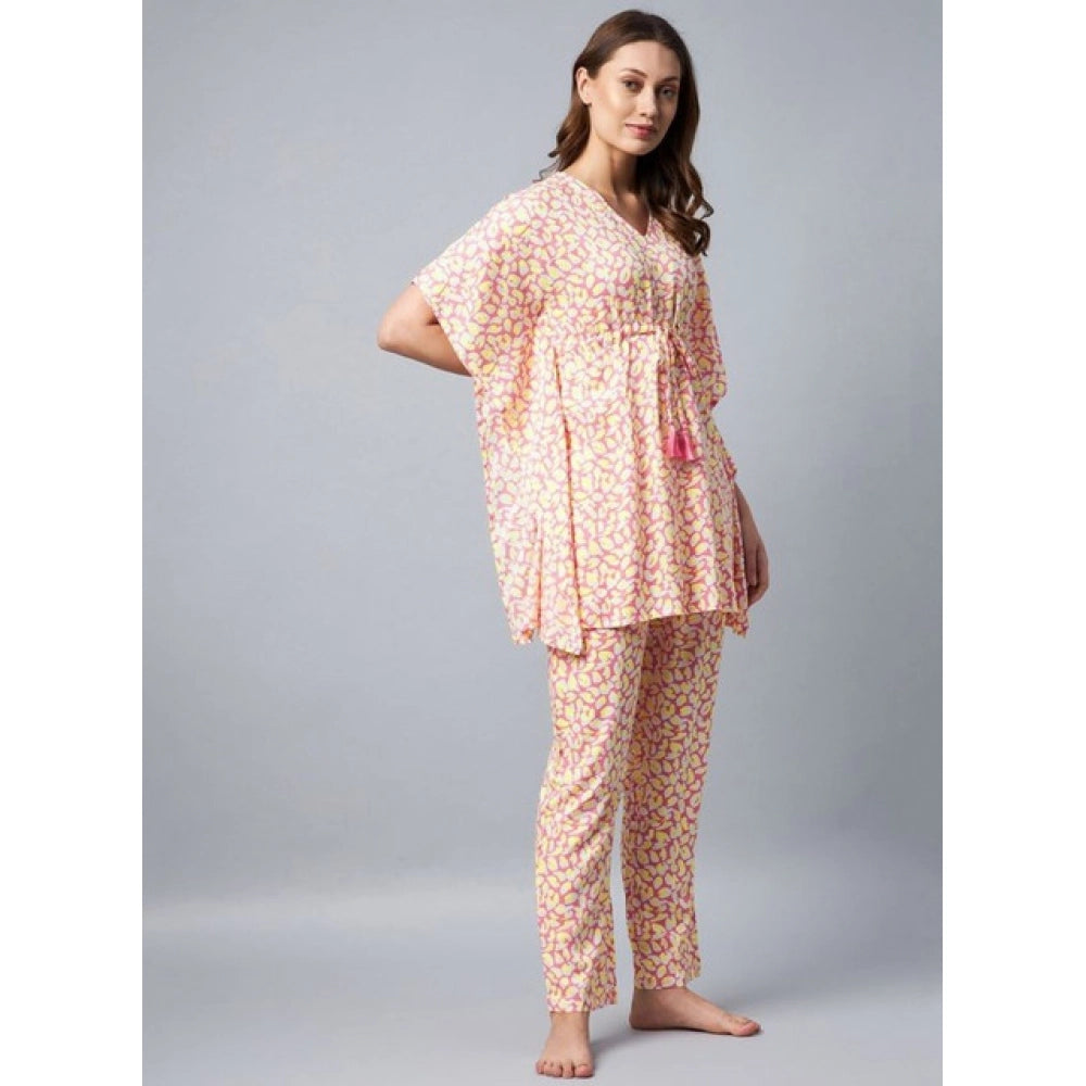 HD Women's Rayon Tie And Dye Kaftan Sleeve Night Suit (Multicolor)