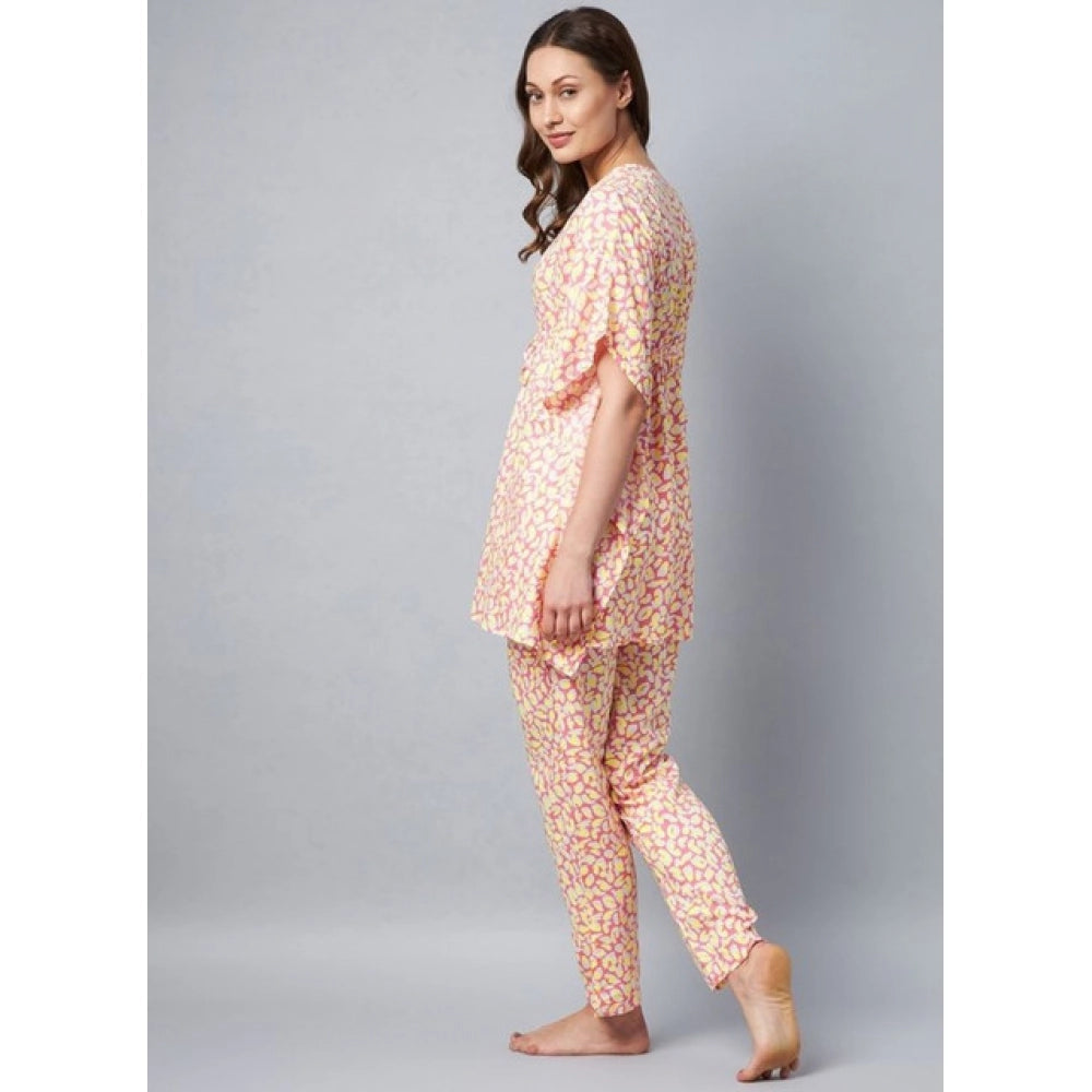 HD Women's Rayon Tie And Dye Kaftan Sleeve Night Suit (Multicolor)