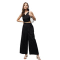 HD Women's Cotton Linen Solid Sleeveless Crop Top and Palazzo Set (Black)