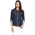 HD Women's Denim Cotton based Solid Long Sleeves Shirt (Blue)