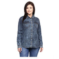 HD Women's Denim Solid Long Sleeves Shirt (Blue)