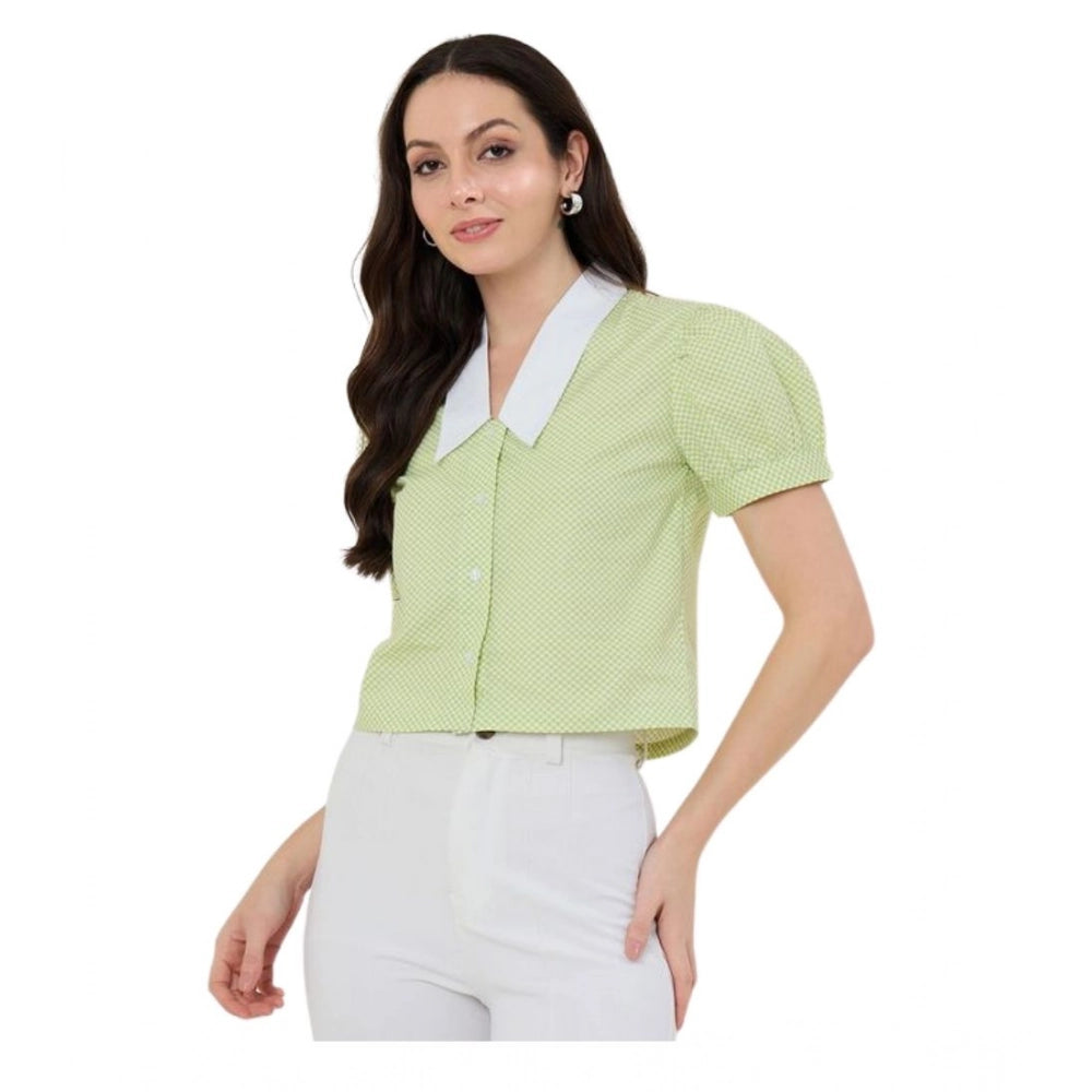 HD Women's Cotton Striped Half Sleeve Shirt (Green - White)