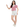 HD Women's Cotton Checkered Half Sleeve Shirt (Red - White)