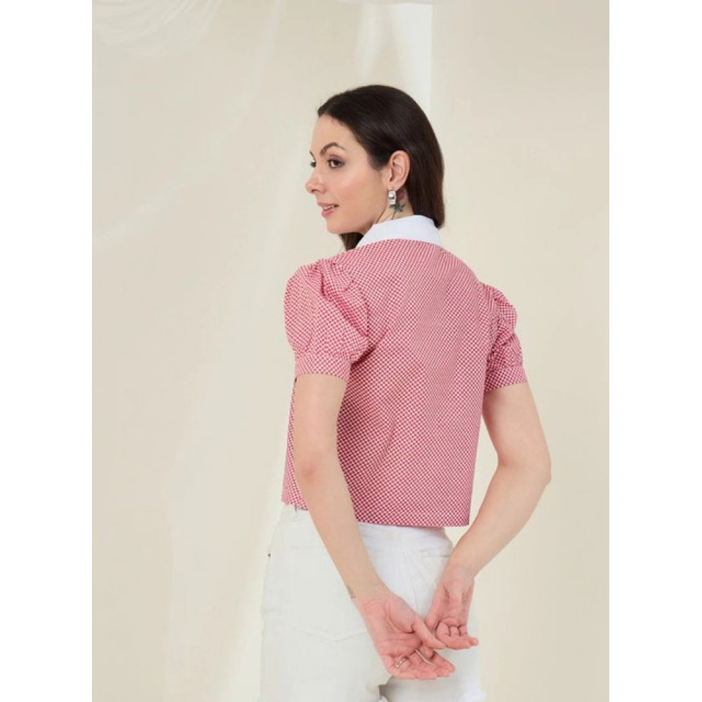 HD Women's Cotton Checkered Half Sleeve Shirt (Red - White)