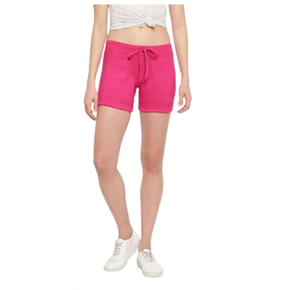 HD Women's Cotton Solid Elasticated Shorts (Pink)