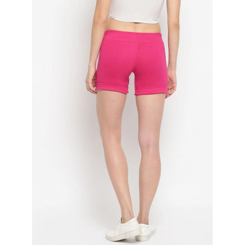 HD Women's Cotton Solid Elasticated Shorts (Pink)