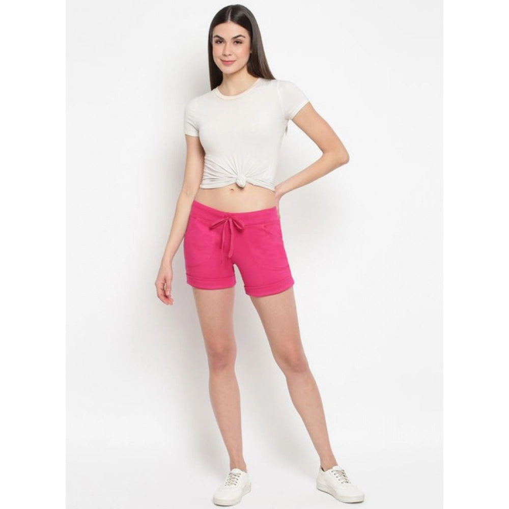 HD Women's Cotton Solid Elasticated Shorts (Pink)