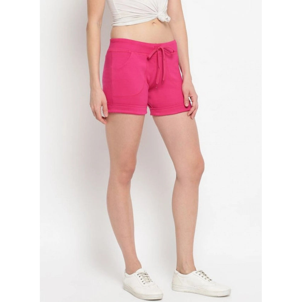 HD Women's Cotton Solid Elasticated Shorts (Pink)