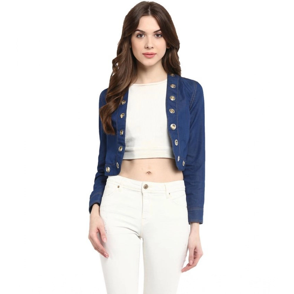 HD Women's Denim Embellished Long Sleeves Shrug (Blue)