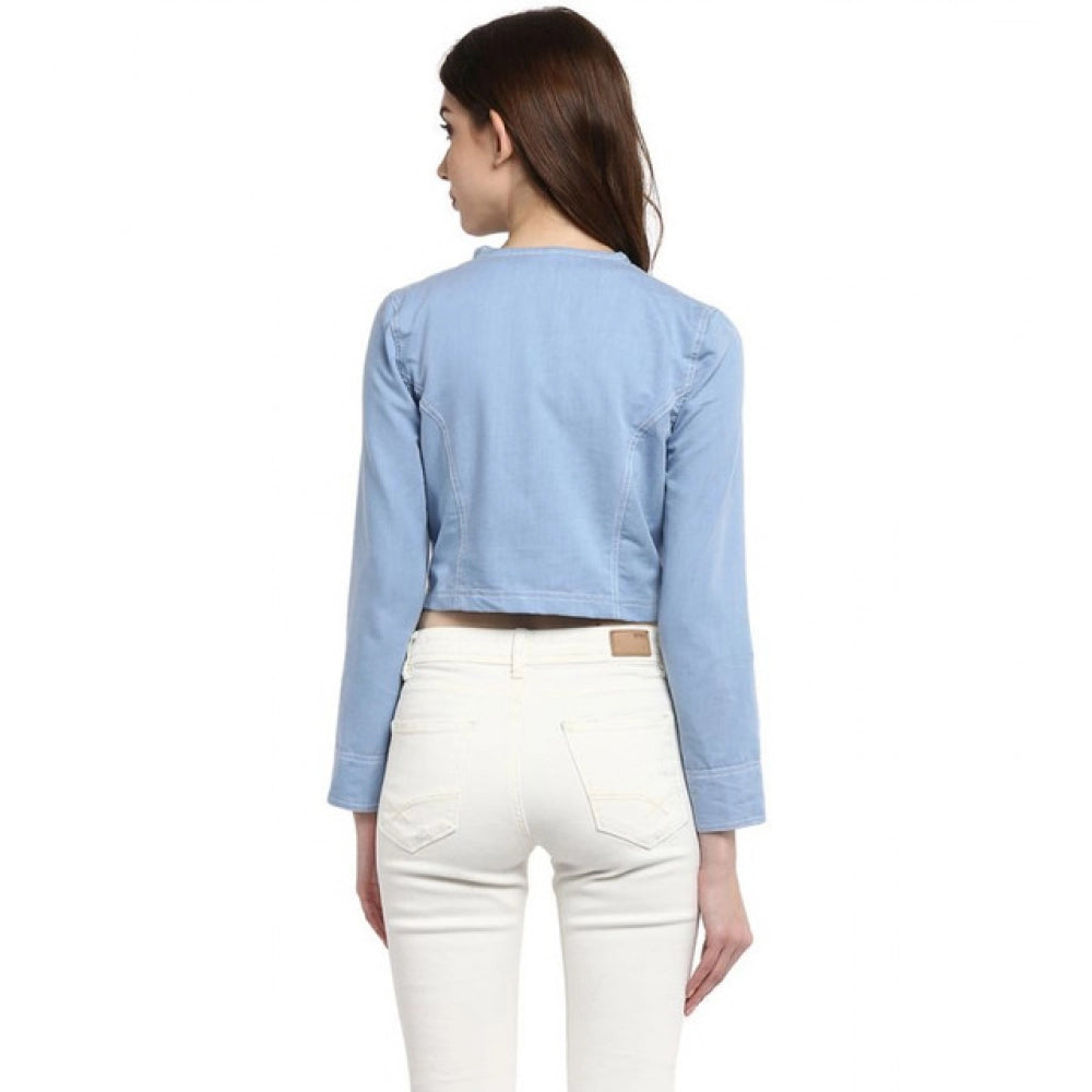HD Women's Denim Ruffled Long Sleeves Shrug (Blue)