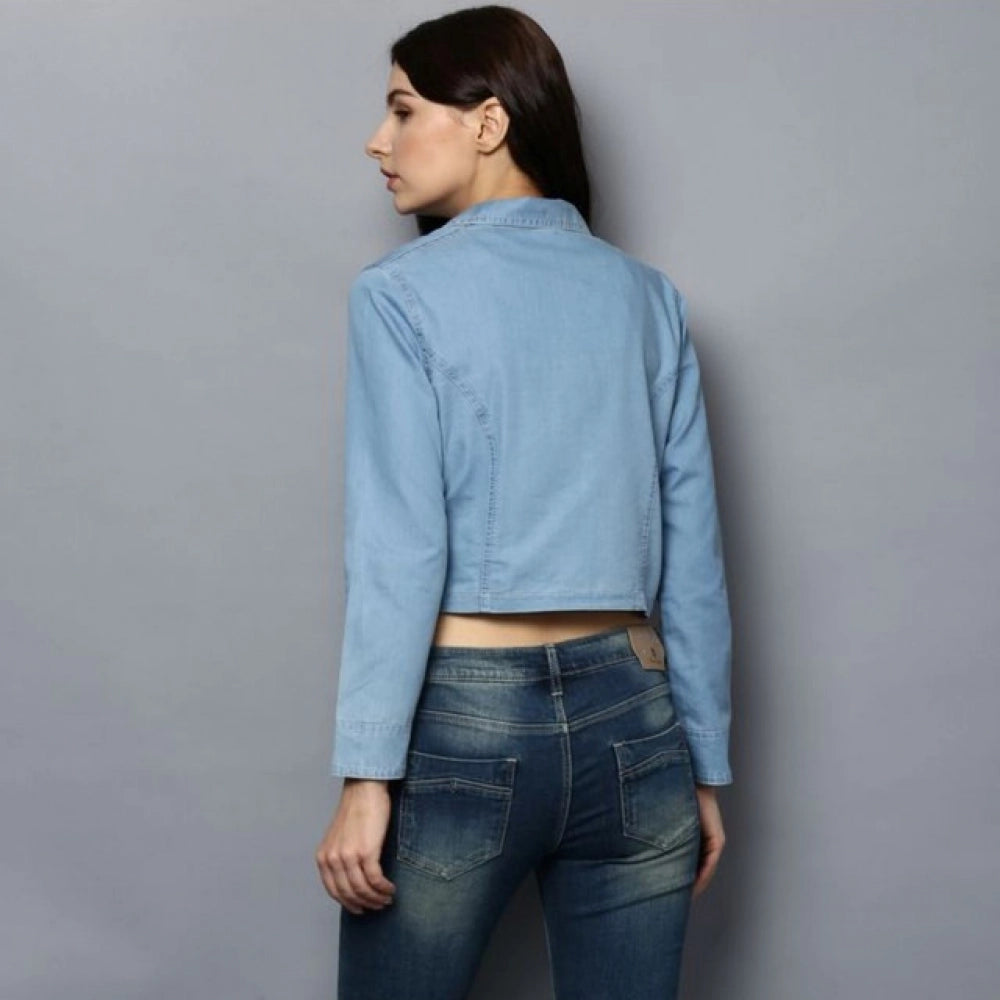 HD Women's Denim Solid 3-4th Sleeves Shrug (Blue)
