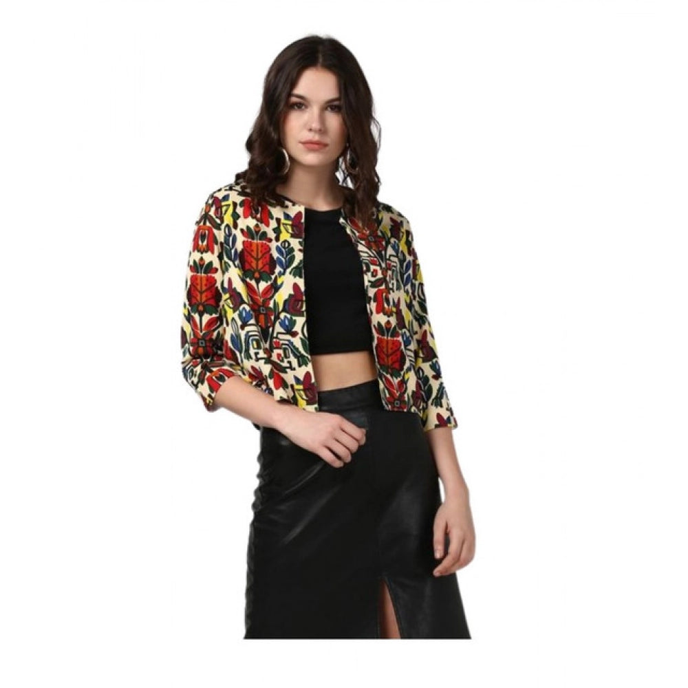 HD Women's Polyester Floral 3-4th Sleeves Shrug (Multicolor)