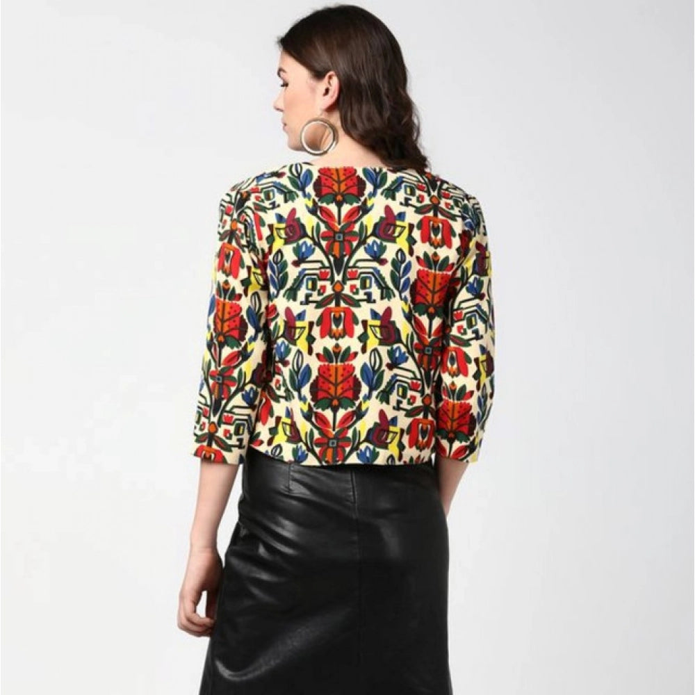 HD Women's Polyester Floral 3-4th Sleeves Shrug (Multicolor)