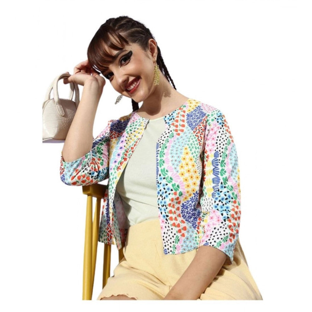 HD Women's Polyester Floral 3-4th Sleeves Shrug (Multicolor)