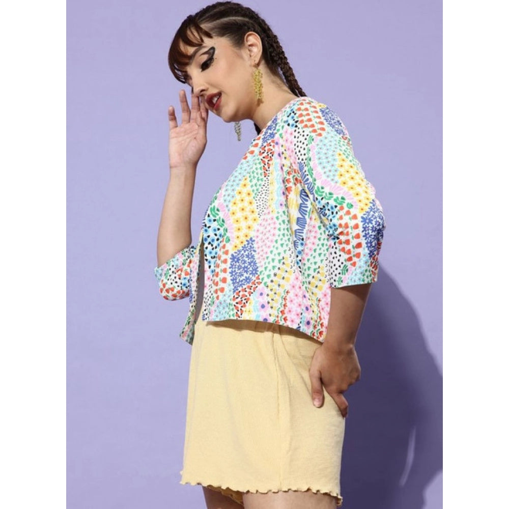 HD Women's Polyester Floral 3-4th Sleeves Shrug (Multicolor)