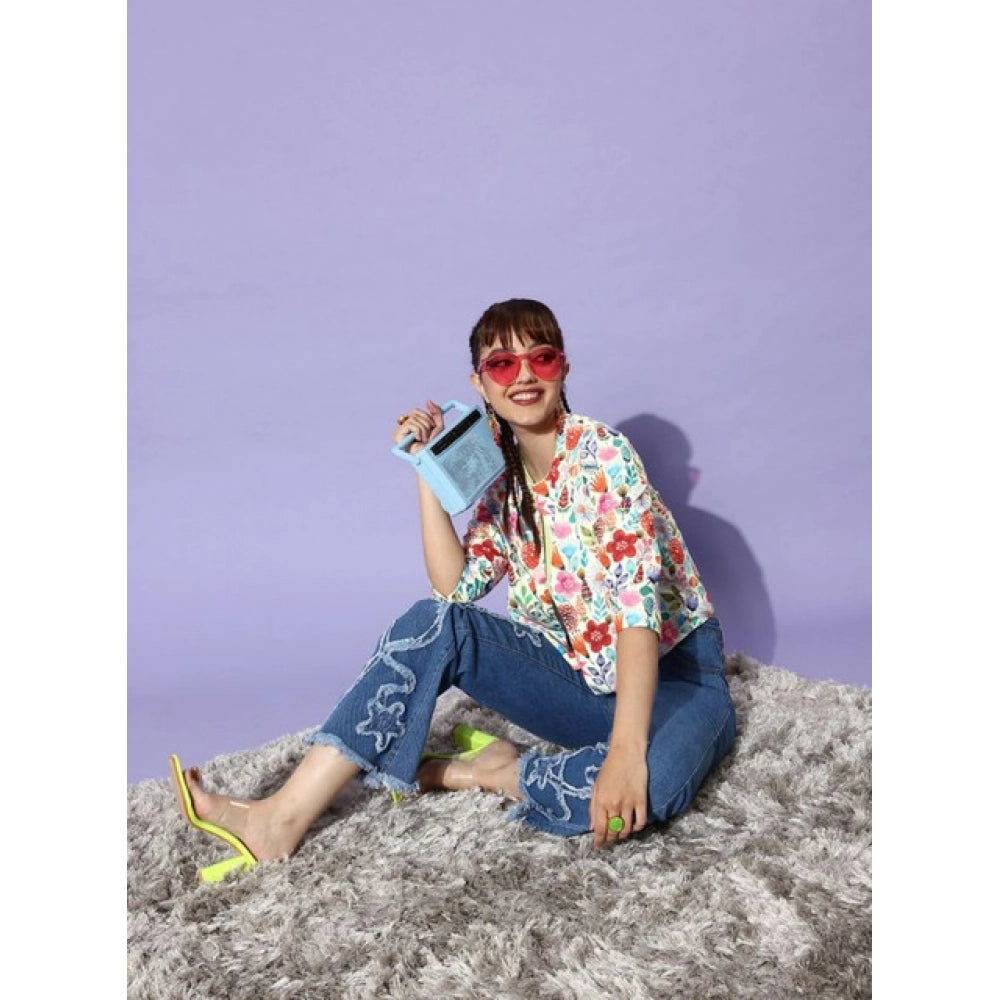 HD Women's Polyester Floral 3-4th Sleeves Shrug (Multicolor)