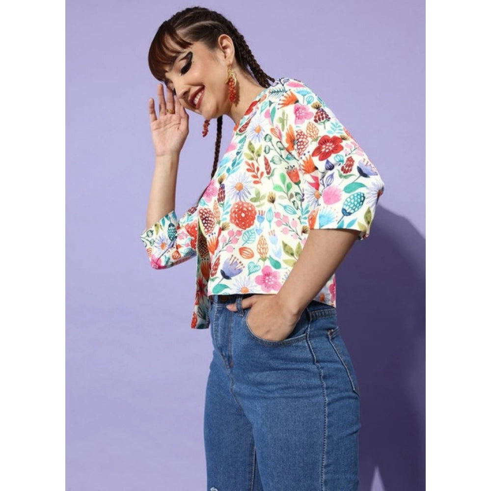 HD Women's Polyester Floral 3-4th Sleeves Shrug (Multicolor)