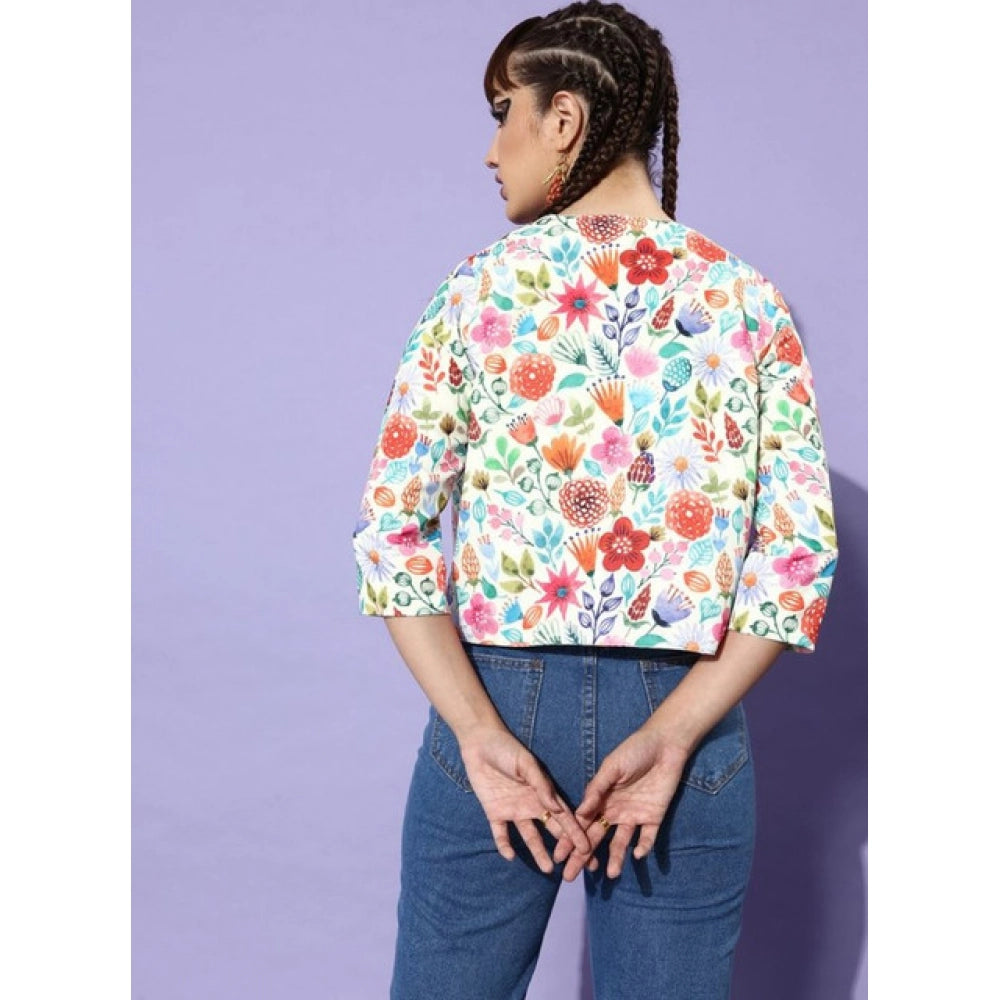 HD Women's Polyester Floral 3-4th Sleeves Shrug (Multicolor)