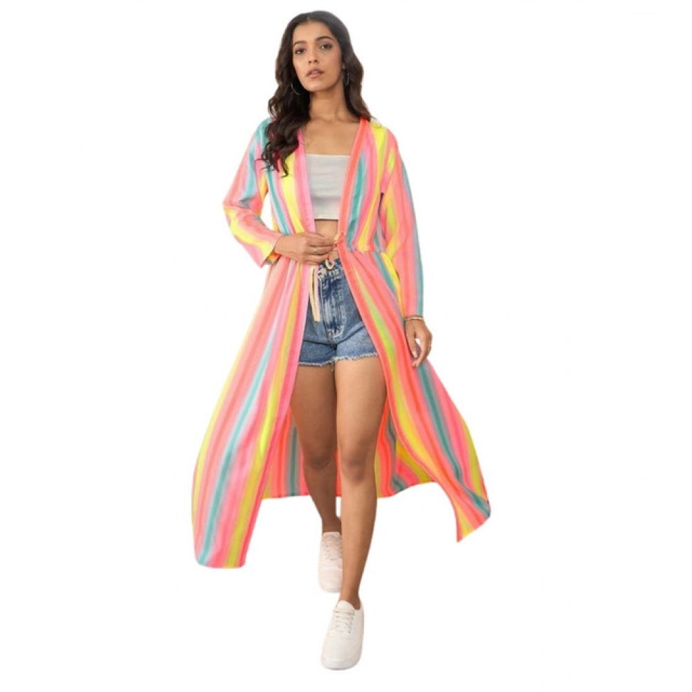 HD Women's Polyester Crepe Printed Long Sleeves Shrug (Multicolor)