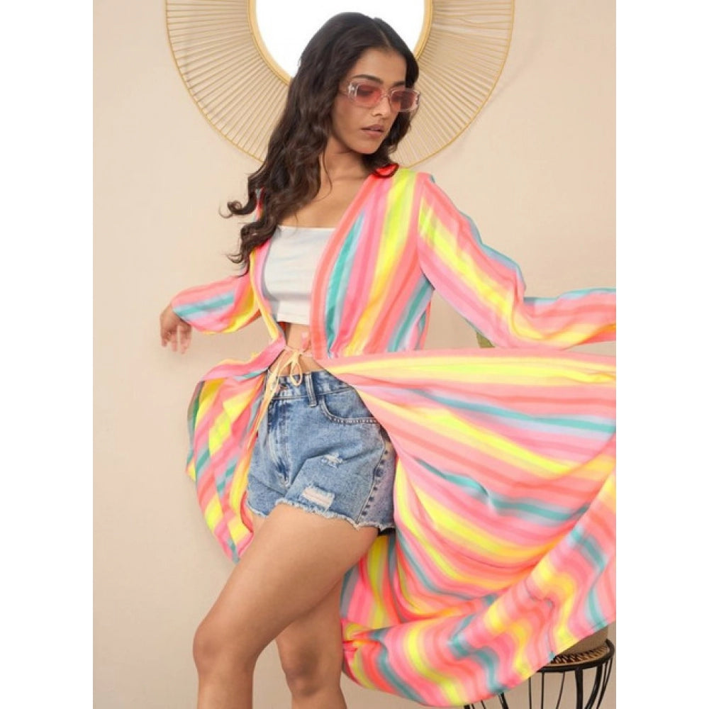 HD Women's Polyester Crepe Printed Long Sleeves Shrug (Multicolor)