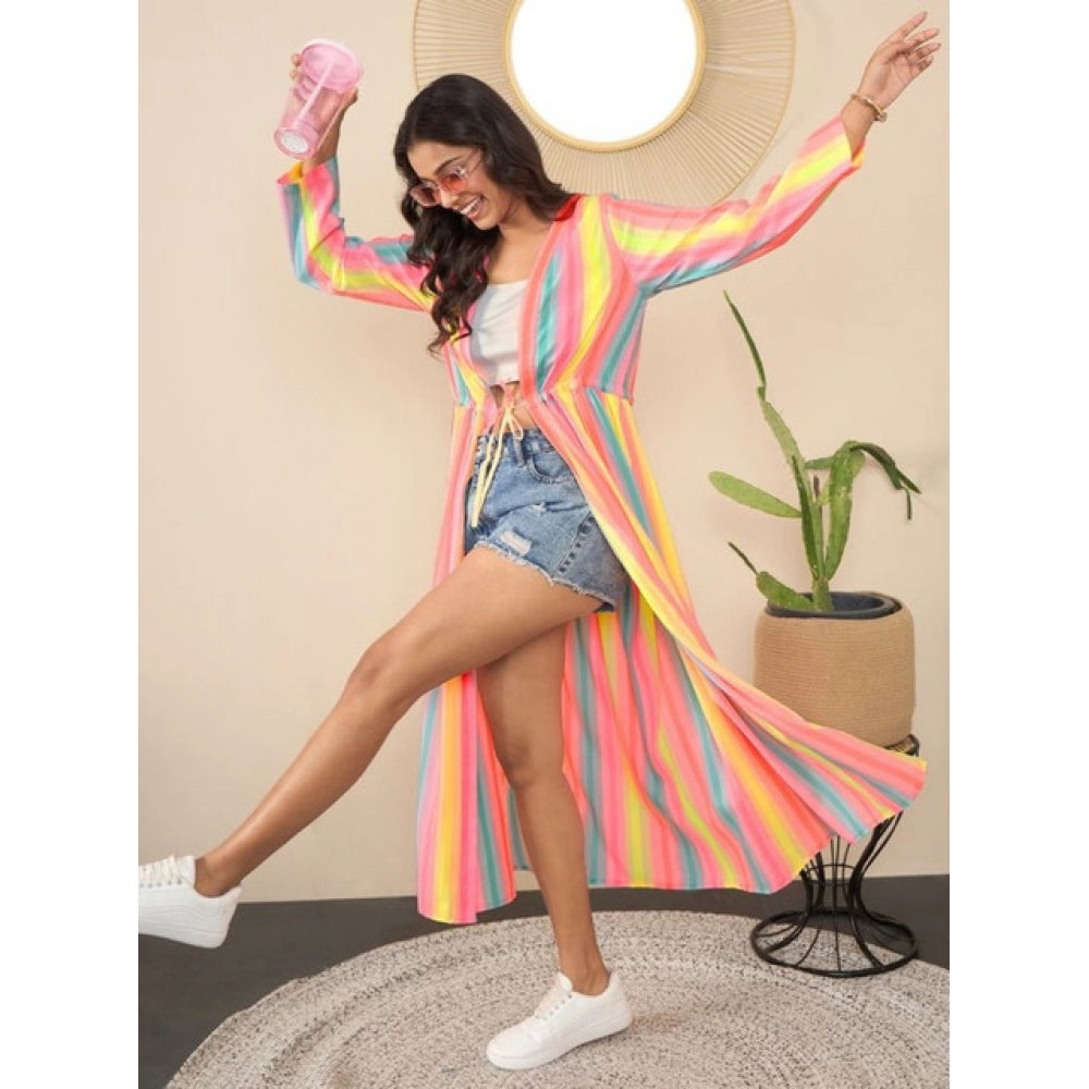 HD Women's Polyester Crepe Printed Long Sleeves Shrug (Multicolor)