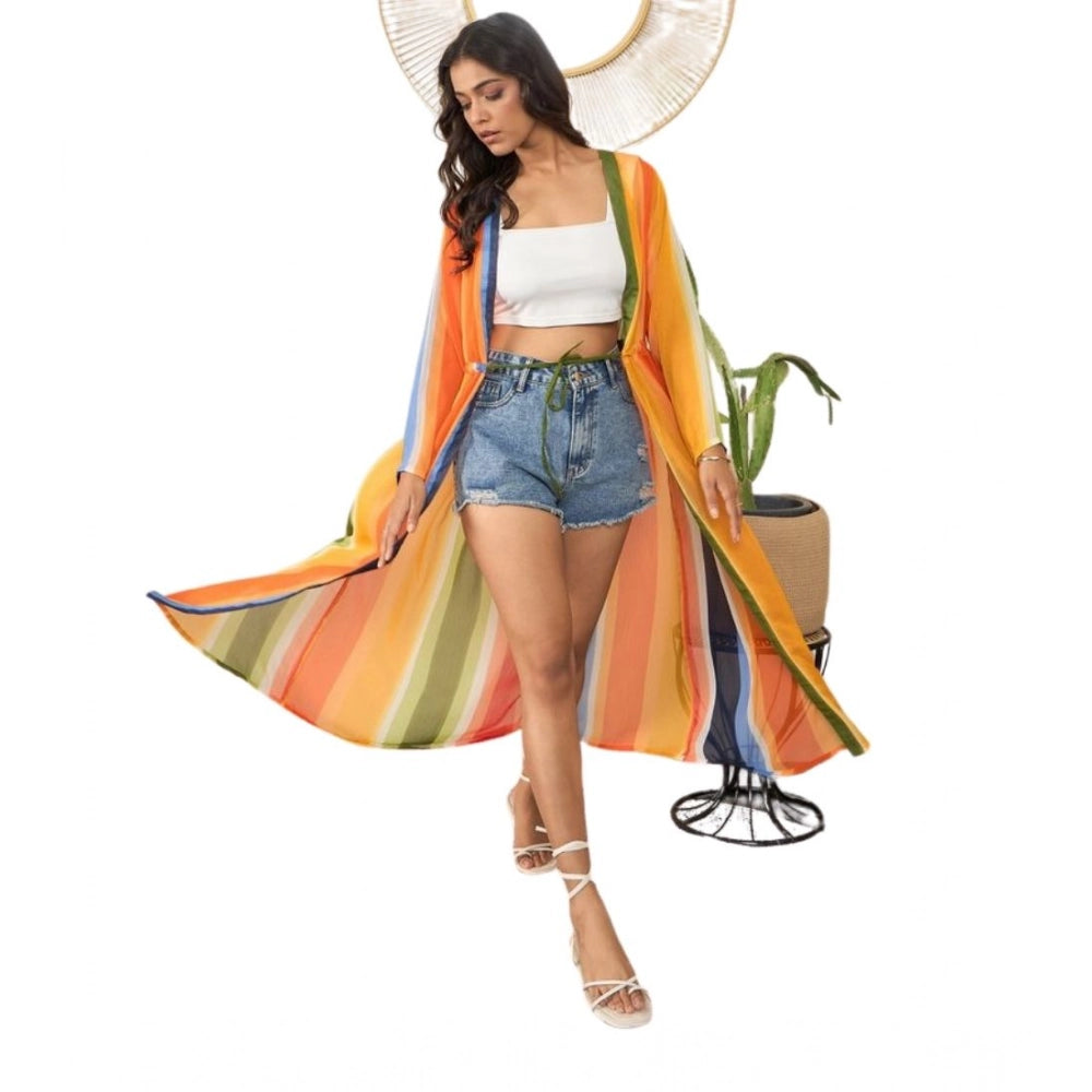 HD Women's Polyester Crepe Printed Long Sleeves Shrug (Multicolor)