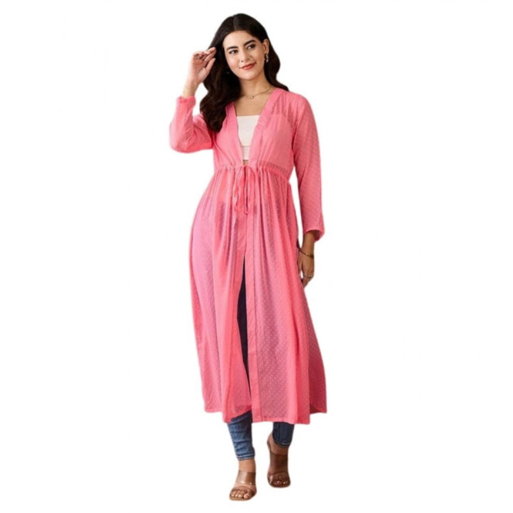 HD Women's Chiffon Self Design Long Sleeves Shrug (Pink)